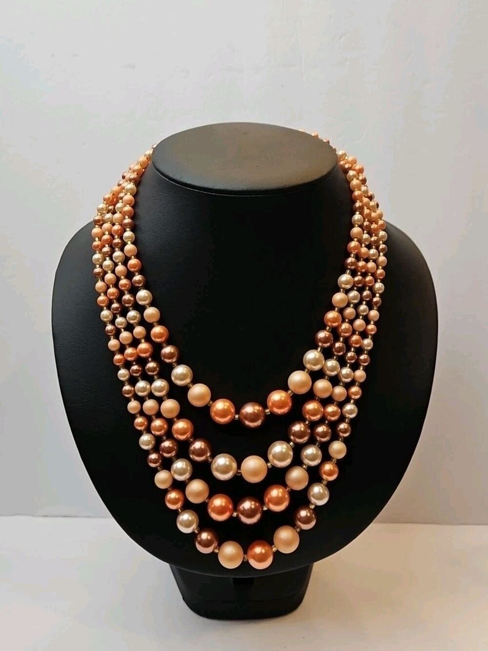 Vintage Faux Pearl 4 Strands‎ 1950's Necklace Brown/Golden Made In Japan